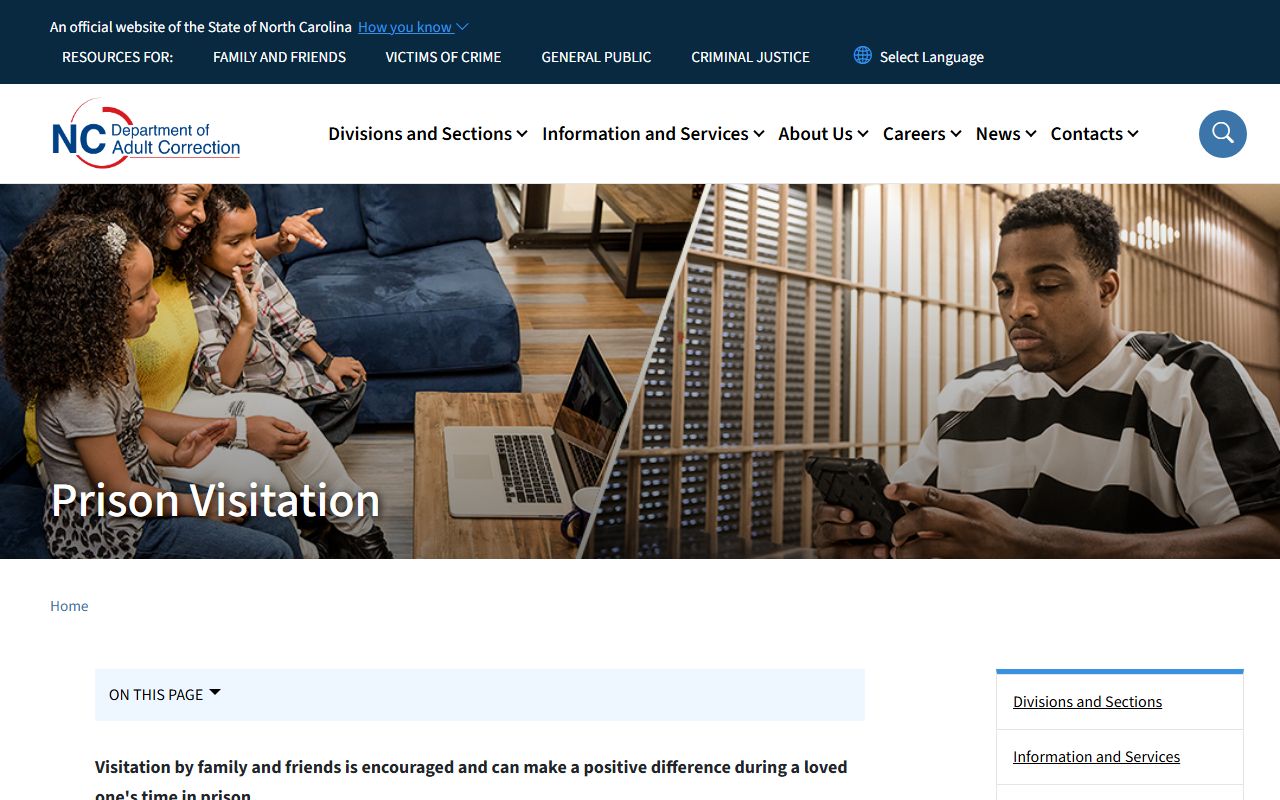 NCDAC prison visitation page showing visitor approval and appointment guidance